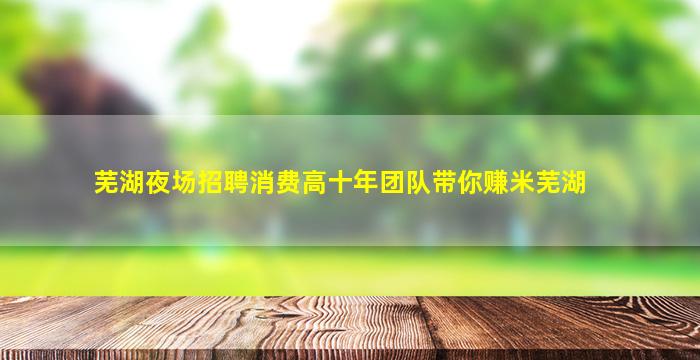 芜湖夜场招聘消费高十年团队带你赚米芜湖